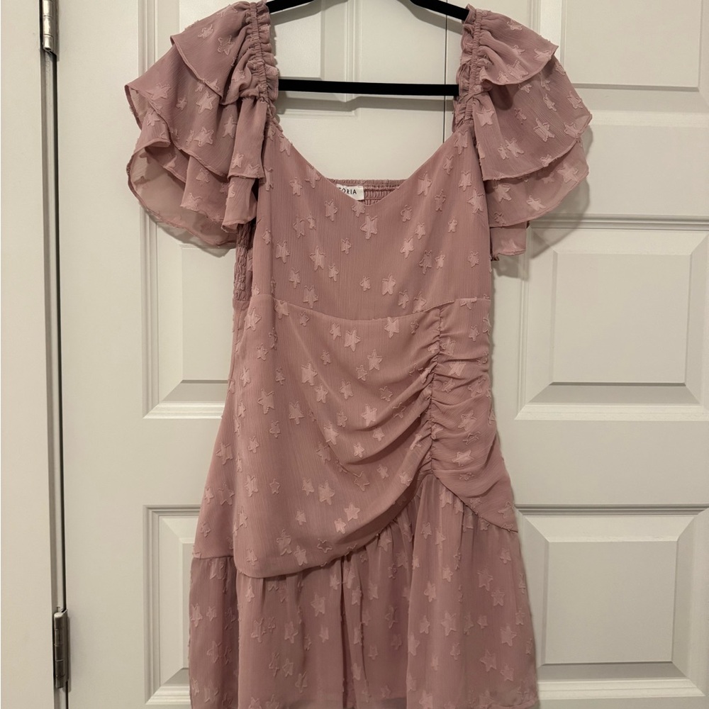 Pink Star Patterned Ruffle Dress